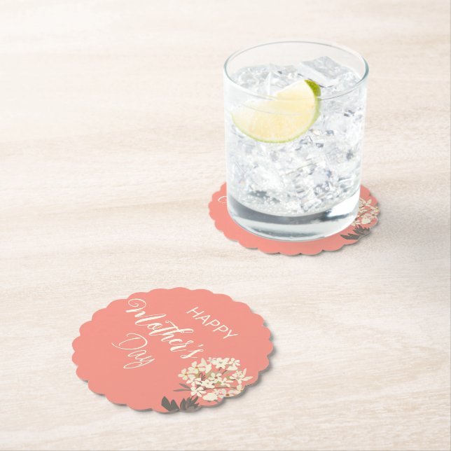 White Floral Bouquet / Mother's Day Paper Coaster (Insitu)