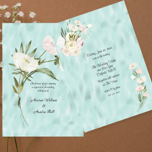 White Floral Bouquet On Shiny Turquoise