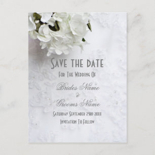 White floral bouquet wedding save the date announcement postcard