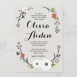 White Floral Branch Wreath Wedding invitation