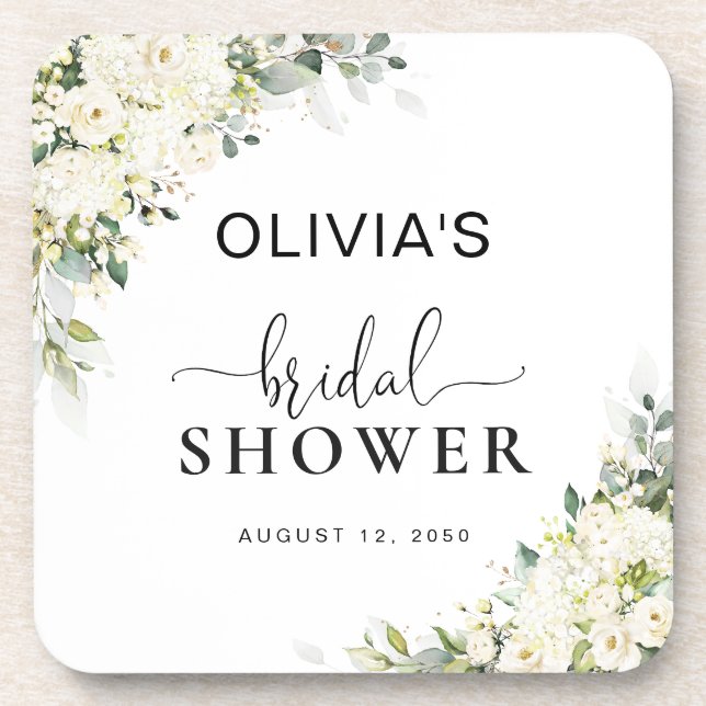 White Floral Bridal Shower Coaster (Front)