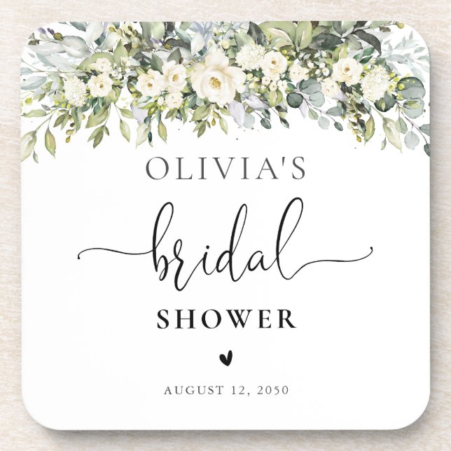 White Floral Bridal Shower Coasters (Front)