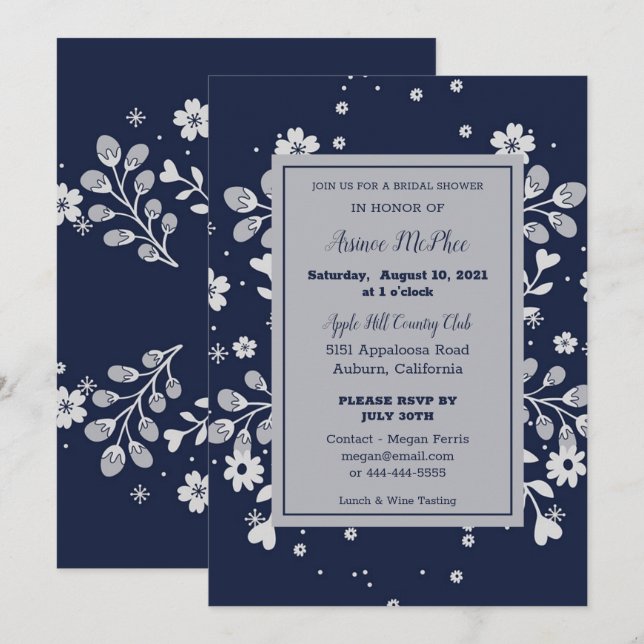 White Floral Bridal Shower Invitation (Front/Back)