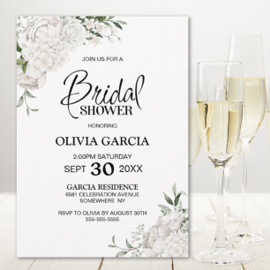 White Floral Bridal Shower Invitation