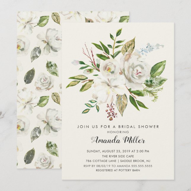 White Floral Bridal Shower Invitation (Front/Back)