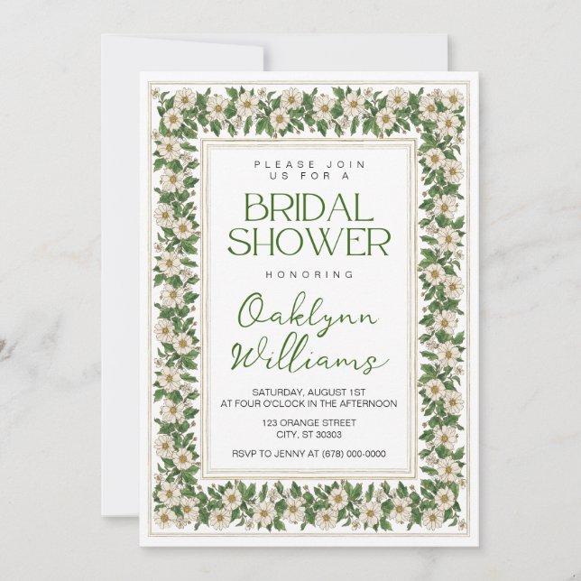 White Floral Bridal Shower Invites (Front)