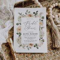 White floral Bridal Shower Photo Invitation