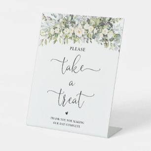 White Floral Bridal Shower Take A Treat Sign