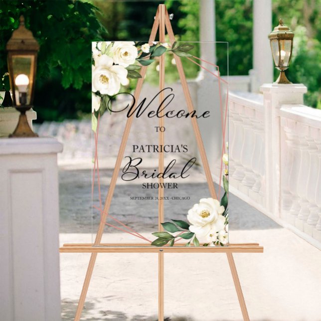 White Floral Bridal Shower Welcome Sign (Creator Uploaded)