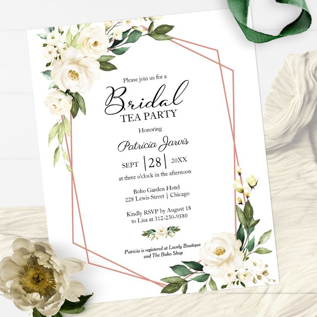 White Floral Bridal Tea Party Budget Invitation (Creator Uploaded)