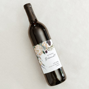 White Floral Bridesmaid Proposal Wine Label