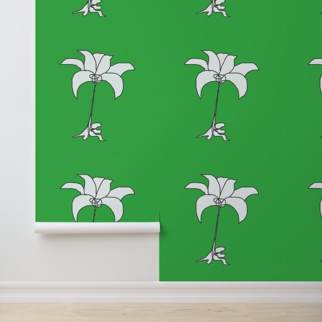  White Floral Brt Green      Wallpaper (Application)