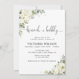 White Floral Brunch and Bubbly Bridal Shower Invitation