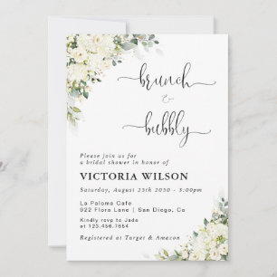 White Floral Brunch and Bubbly Bridal Shower Invitation