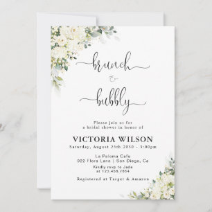 White Floral Brunch and Bubbly Bridal Shower Invitation