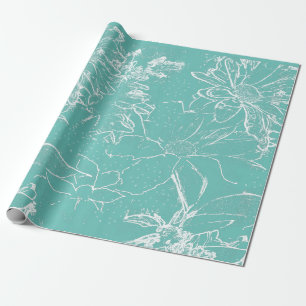 White Floral Bundle Transparent - Teal Wrapping Paper