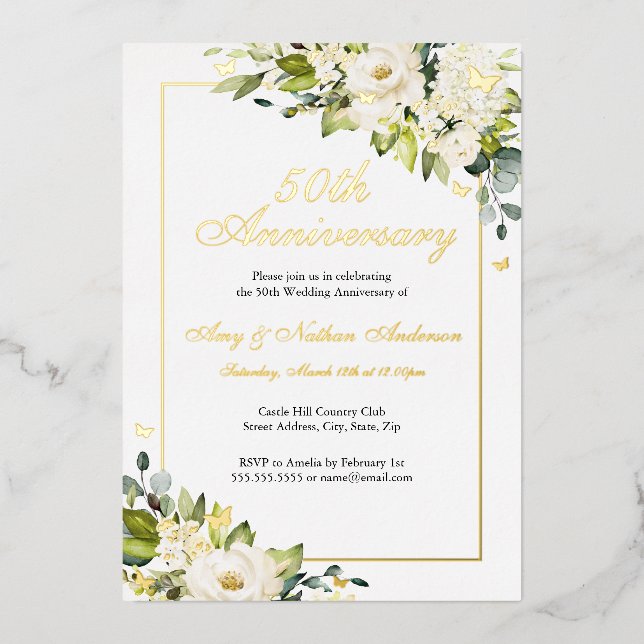 White Floral Butterfly 50th Wedding Anniversary  (Front)