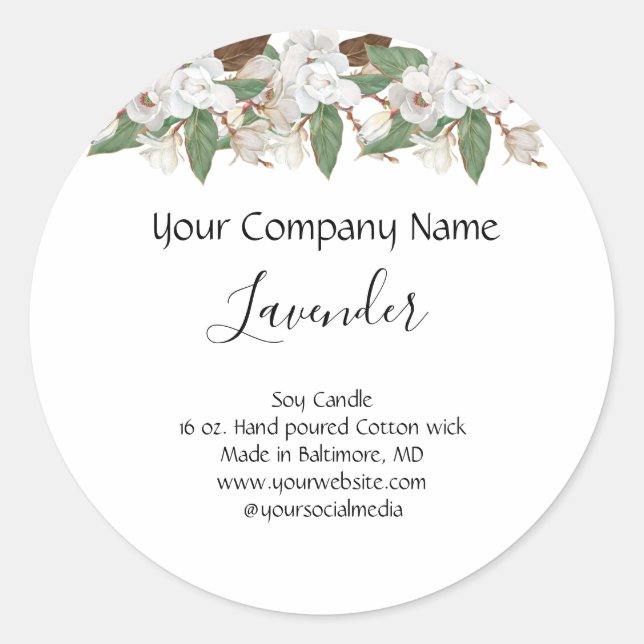 White Floral Candle Label (Front)