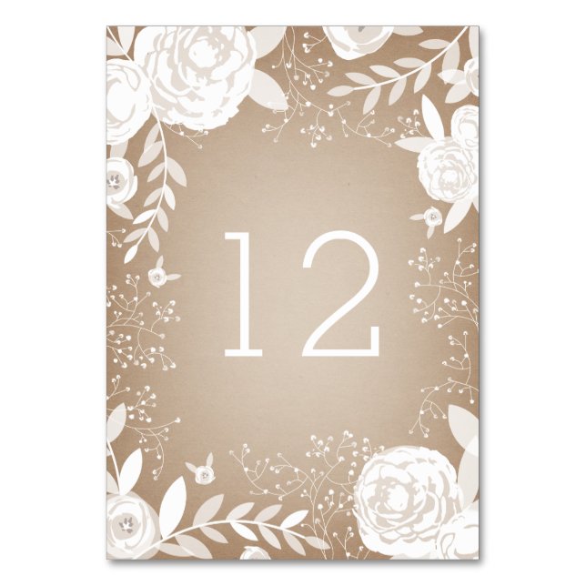 White Floral Card Stock Inspired Table Number (Front)