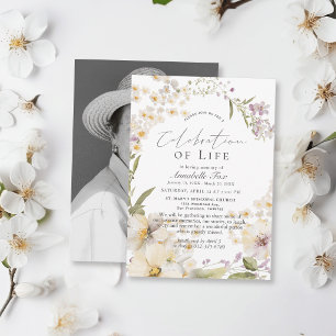 White Floral Celebration of Life Funeral Memorial Invitation