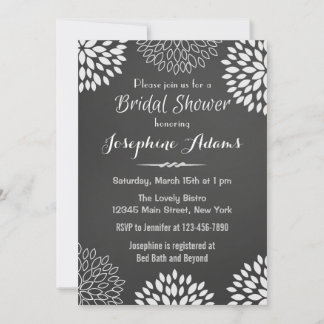 White Floral Chalkboard Bridal Shower Invitation