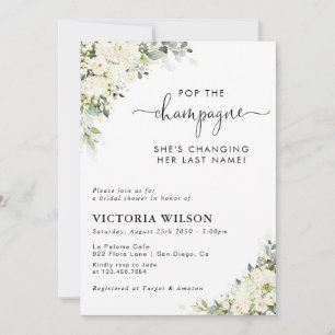 White Floral Champagne Bridal Shower Invitation