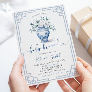White Floral Chinoiserie Ginger Jar Baby Brunch Invitation