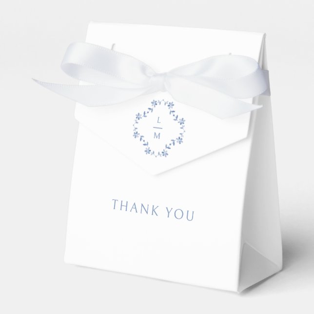 White | Floral Couple Monogram Wedding Favour Box (Front Side)