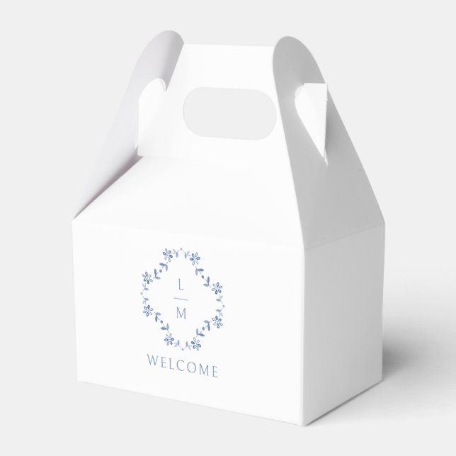 White | Floral Couple Monogram Wedding Favour Box (Front Side)