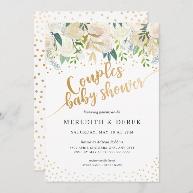 White Floral Couples Baby Shower Invitation (Front/Back)