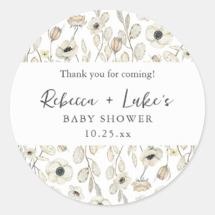 White Floral couples baby shower thank you favor  Classic Round Sticker