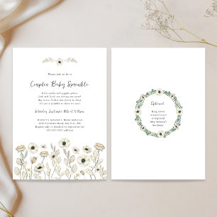White Floral couples baby sprinkle + book request Invitation