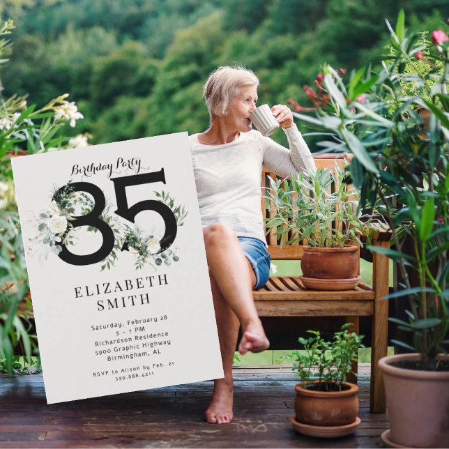 White Floral Cream 85th Birthday Party  Invitation (Creator Uploaded)