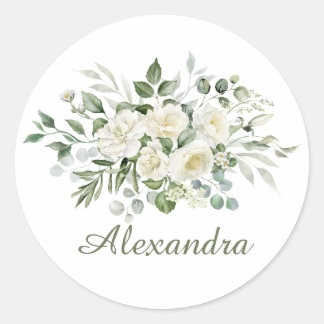 White Floral Custom Bridesmaid Favour Classic Round Sticker