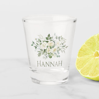 White Floral Custom Bridesmaid Favour Mug Shot Glass