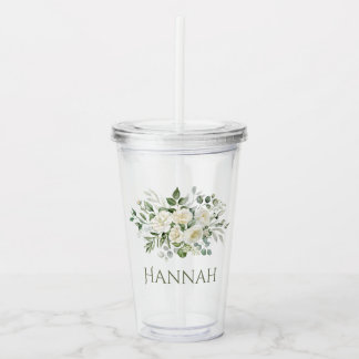 White Floral Custom Bridesmaid/Flower Girl Favour Acrylic Tumbler