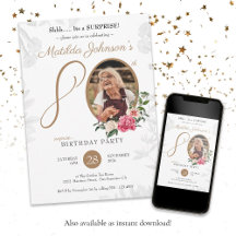 White Floral Custom Photo 80th Surprise Birthday