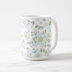 White Floral Daisies Classic Mug, 15 oz Coffee Mug
