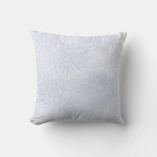 White Floral Damask Pale Blue Silver Pillow (Front)
