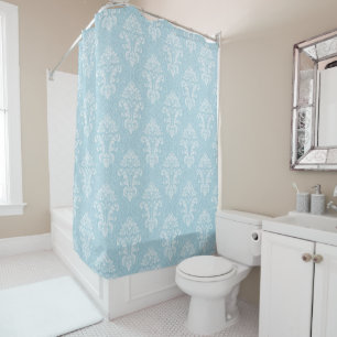 White Floral Damask Shower Curtain