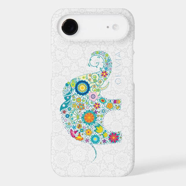 White Floral Damasks Colourful Floral Elephant Case-Mate iPhone Case (Back)