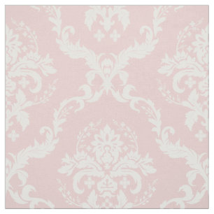 White Floral Damasks Custom Pastel Pink Background Fabric