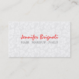 White Floral Damasks Makeup Hair Nails Business Card