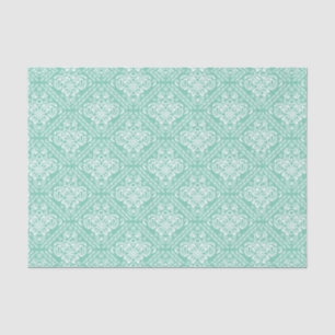 White Floral Damasks & Mint-Green Background Tissue Paper