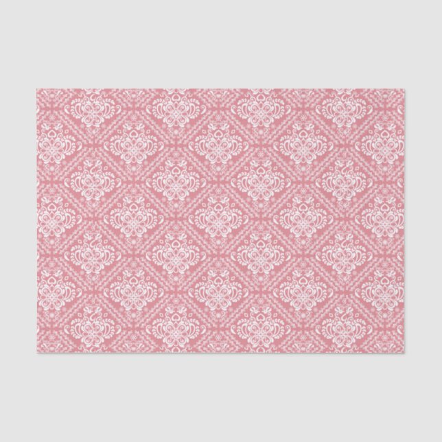 White Floral Damasks & Pink Background Tissue Paper (Front)