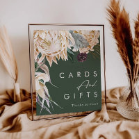 White Floral | Dark Green Cards and Gifts Sign