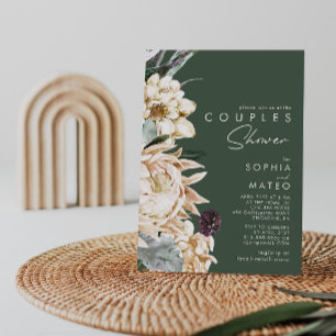 White Floral Dark Green Couples Shower Invitation