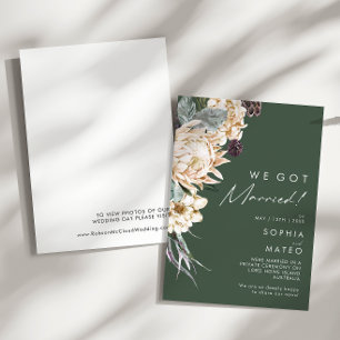 White Floral   Dark Green Elopement Announcement