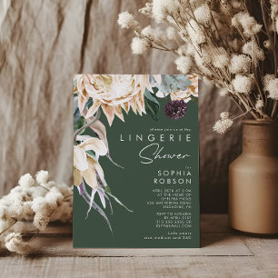 White Floral Dark Green Lingerie Shower Invitation