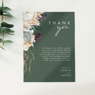 White Floral   Dark Green Reception Thank You Card